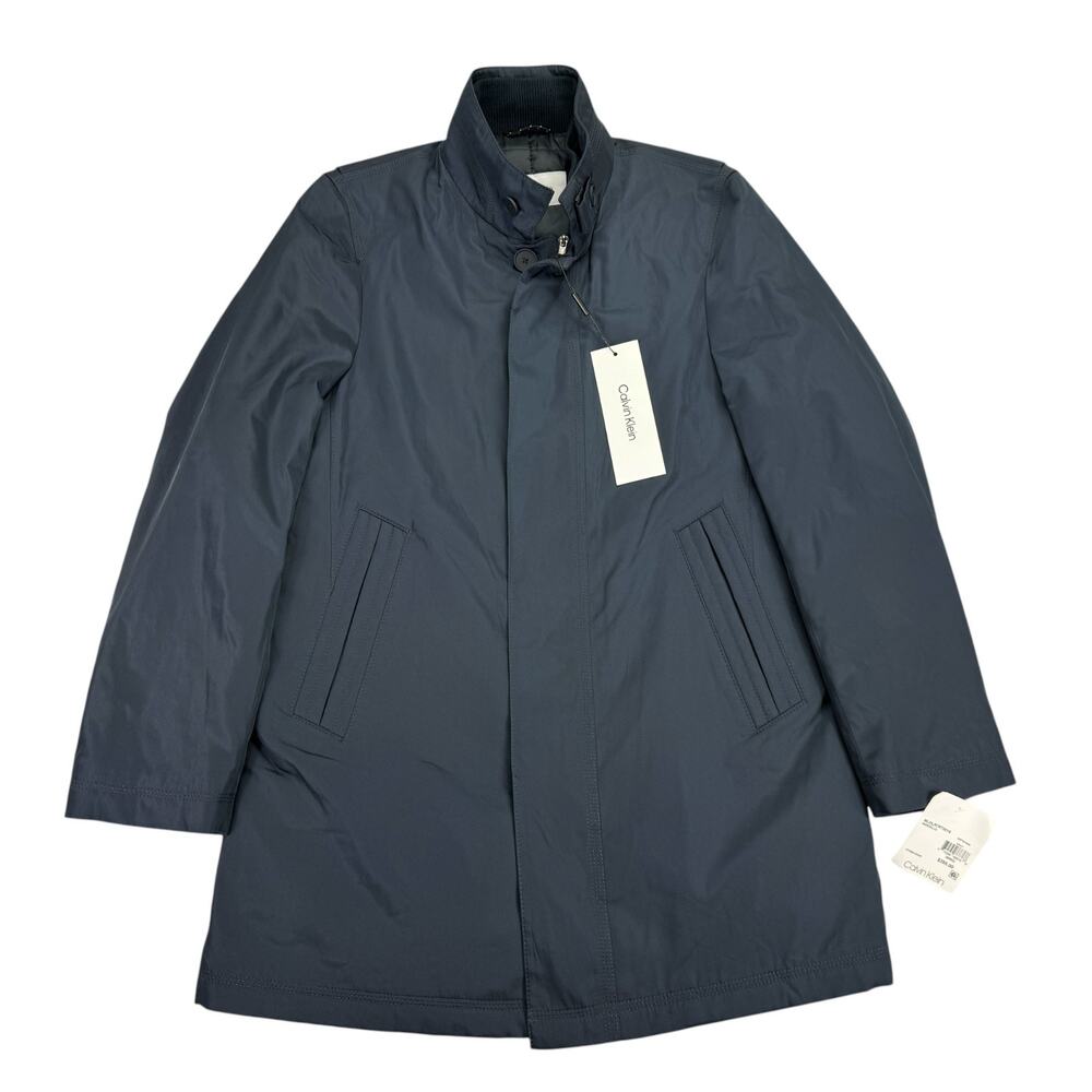 Calvin Klein Mens Slim Fit Water-Resistant Overcoat Navy Blue 36R